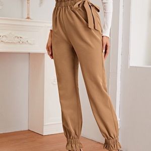 Paper bag tapered high waist pants